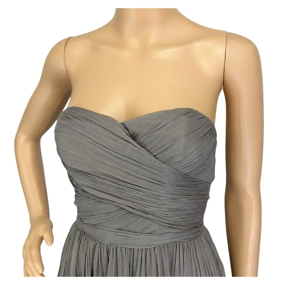J. Crew Arabelle Dress in Pure Silk Chiffon Graphite Strapless 29286 Size 00